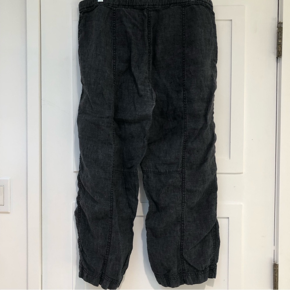 Eileen Fisher 100 linen wide leg crop drawstring pant w pockets indigo wash M - Picture 5 of 12